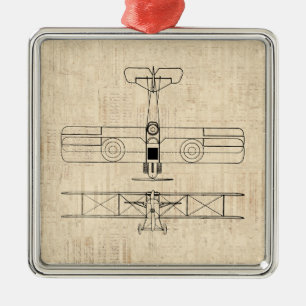 Antique Aeroplane Diagrams Vintage Plane Art Metal Tree Decoration
