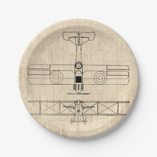 Antique Aeroplane Diagrams Vintage Plane Art Paper Plate