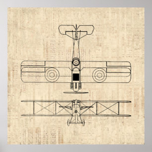 Antique Aeroplane Diagrams Vintage Plane Art Poster