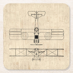 Antique Aeroplane Diagrams Vintage Plane Art Square Paper Coaster