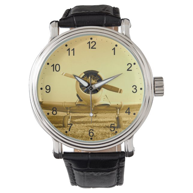 Antique Aeroplane Golden Yellow Propeller Watch (Front)