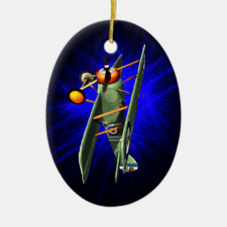 Antique aeroplane on blue ceramic tree decoration