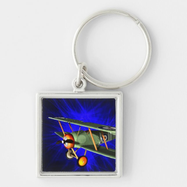 Antique aeroplane on blue key ring (Front)