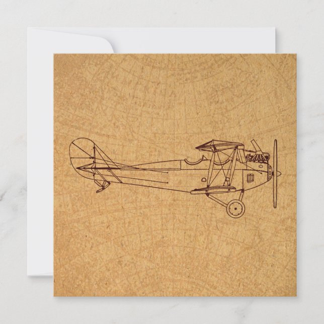 Antique Aeroplane Retro Classic Aviation Map Style Card (Front)