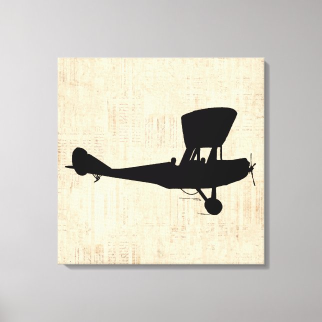 Antique Aeroplane Silhouette Art Canvas Print (Front)