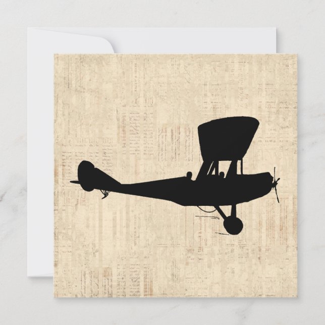Antique Aeroplane Silhouette Art Invitation (Front)