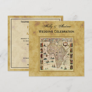 Antique Africa Map Distressed BG SQ Wedding Invitation