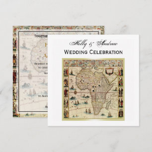 Antique Africa Map DIY Background Colour SQ Weddin Invitation