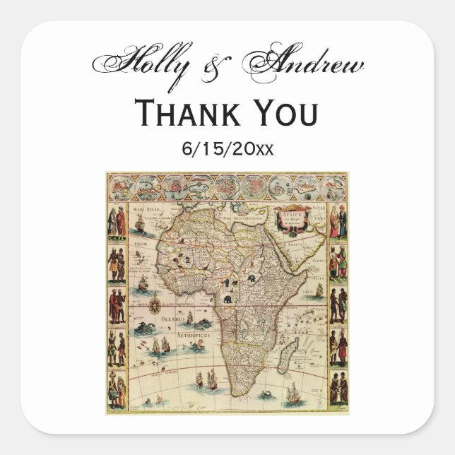 Antique Africa Map DIY Background Colour Square Sticker (Front)