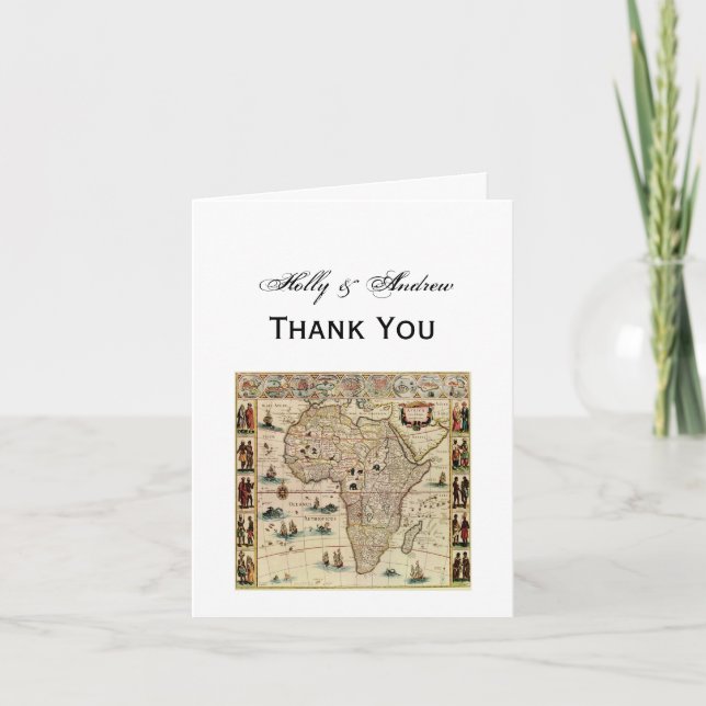 Antique Africa Map DIY Background Colour Thank You Card (Front)