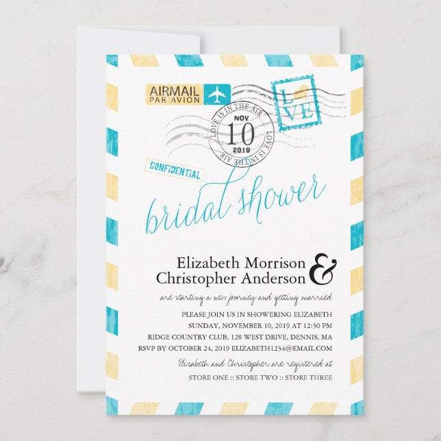 Antique Airmail Bridal Shower Invitation (Front)