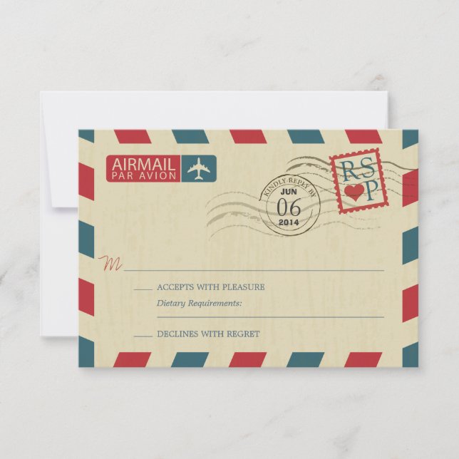 Antique Airmail Wedding RSVP (Front)
