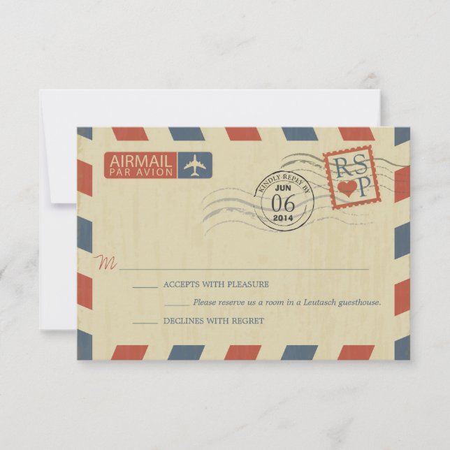Antique Airmail Wedding RSVP (Front)