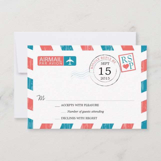 Antique Airmail Wedding RSVP Card (Front)