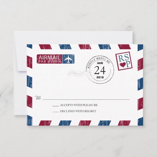 Antique Airmail Wedding RSVP Card (Front)