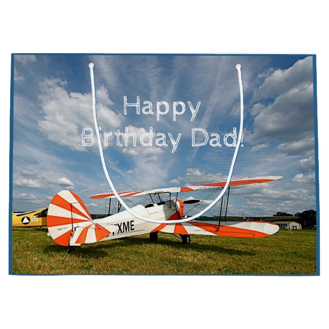 Antique Airplane Biplane Custom Birthday Large Gift Bag (Front)