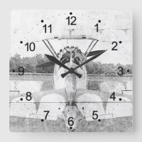 Antique Airplane Retro Square Clock
