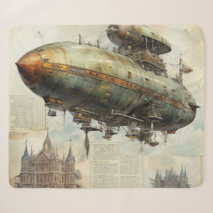 Antique Airship Blueprint Sepia Technical Sherpa Blanket