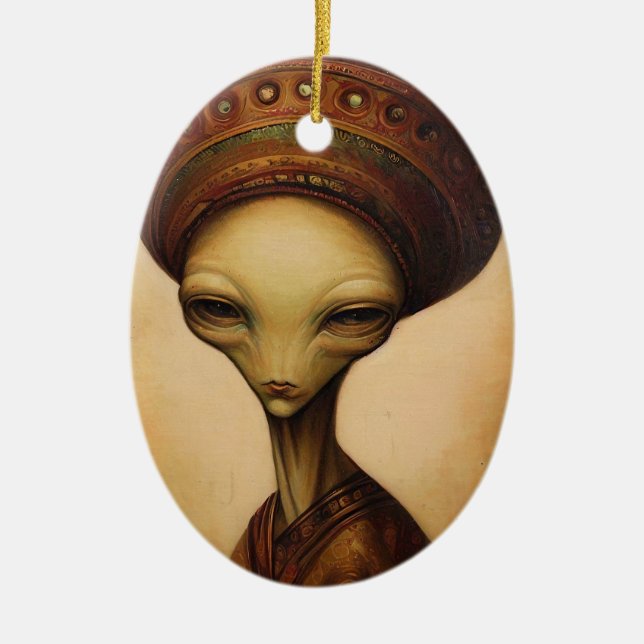 Antique Alien Portrait  Ceramic Tree Decoration (Front)