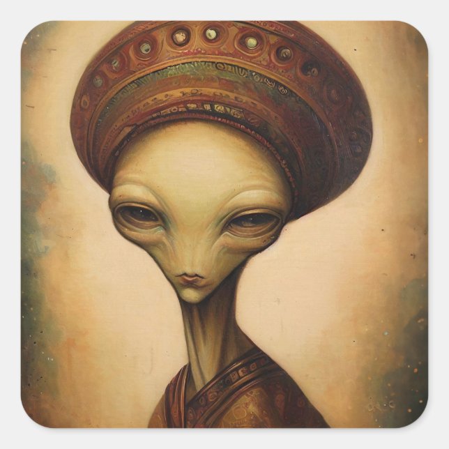 Antique Alien Portrait  Square Sticker (Front)
