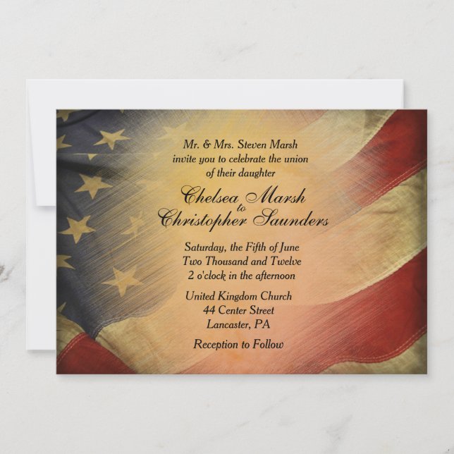 Antique American Flag Wedding Invitation (Front)
