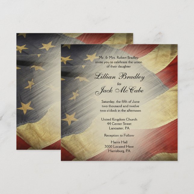 Antique American Flag Wedding Invitations (Front/Back)
