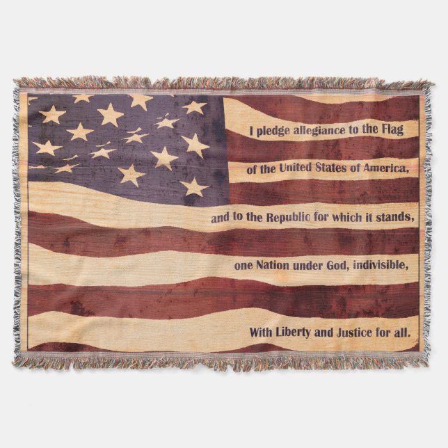 Antique American Flag with Pledge of Allegiance Throw Blanket (Front)