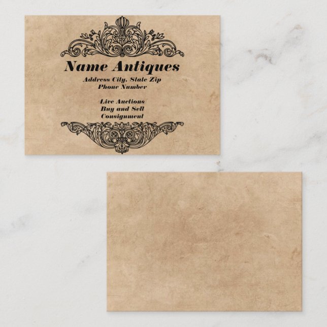 “Antique/Antique Auction” Business Card (Front/Back)