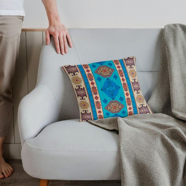 Antique Aqua Blue Pale Gold Turkish Kilim Rug Cushion (Creator Uploaded)