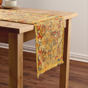 Antique Arabesques Silk Tapestry Print Short Table Runner