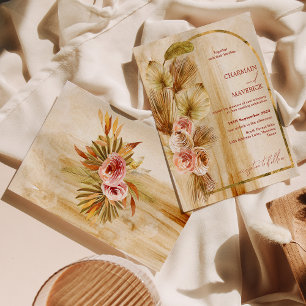 Antique Arched Gold Bohemian Dried Flower Wedding Invitation