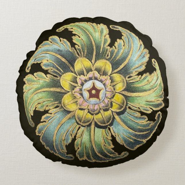 Antique Architectural Rosette No. 1 Round Cushion (Front)