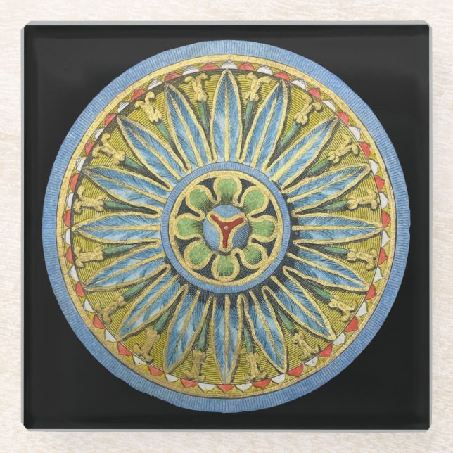 Antique Architectural Rosette No. 2 Glass Coaster (Front)