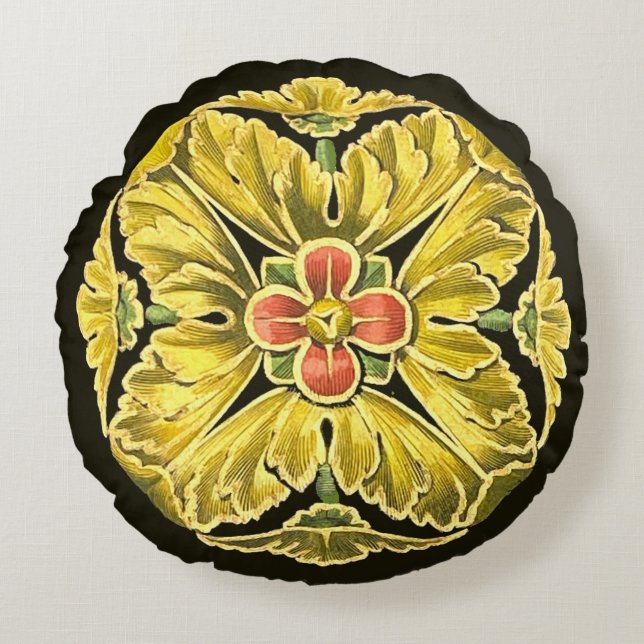 Antique Architectural Rosette No. 3 Round Cushion (Front)