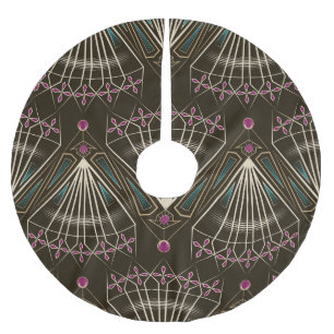 Antique art deco, geometric pattern brushed polyester tree skirt