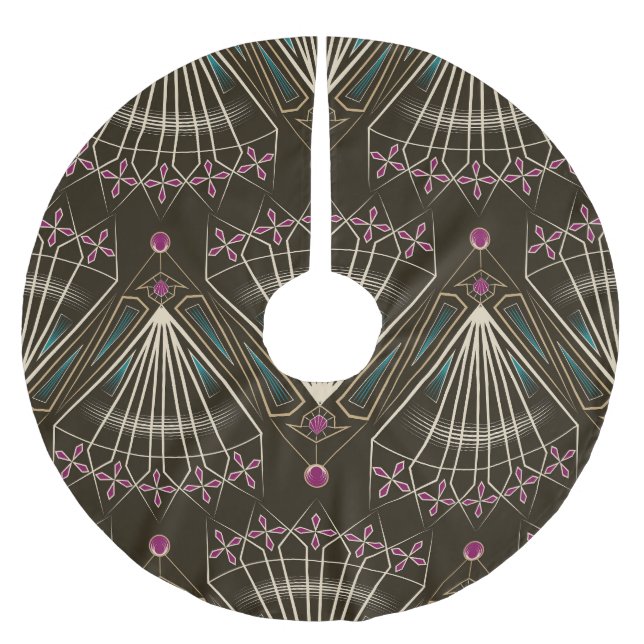 Antique art deco, geometric pattern brushed polyester tree skirt (Front)