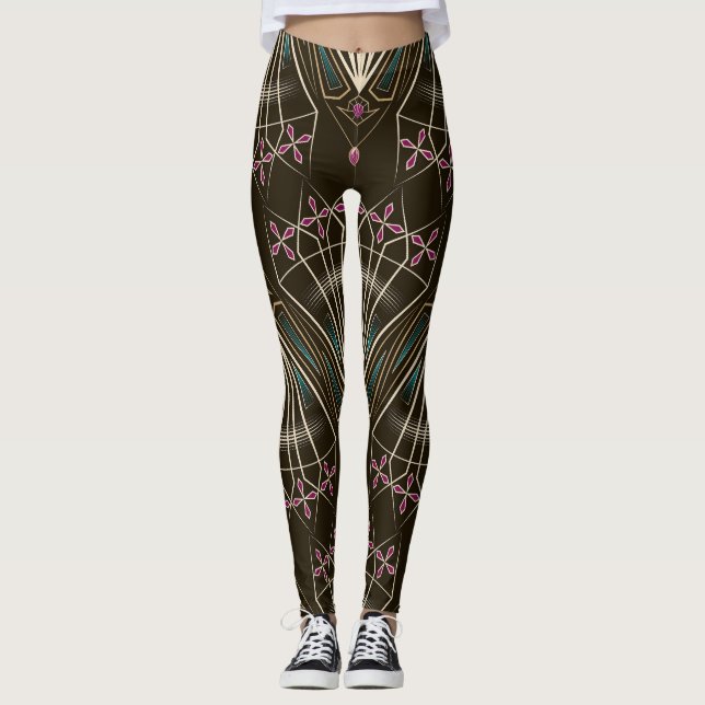 Antique art deco, geometric pattern leggings (Front)