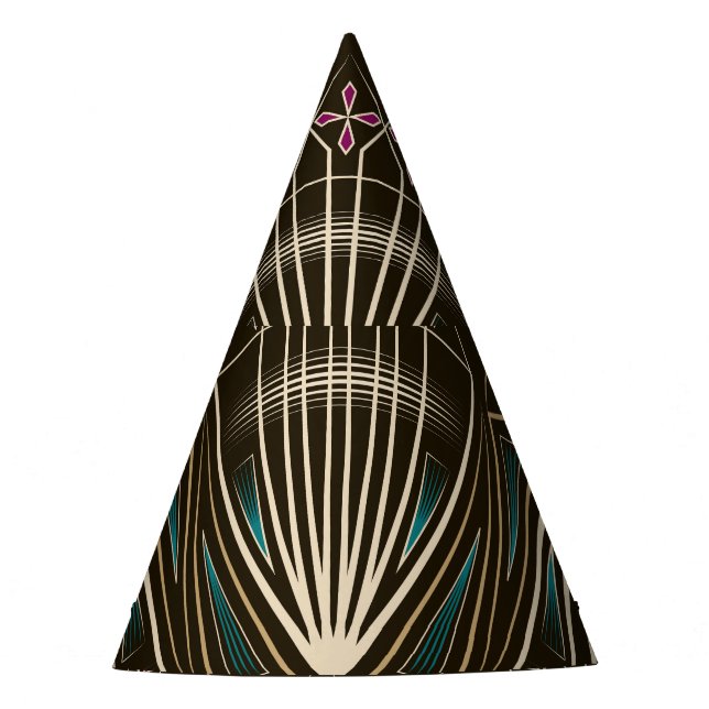 Antique art deco, geometric pattern party hat (Front)
