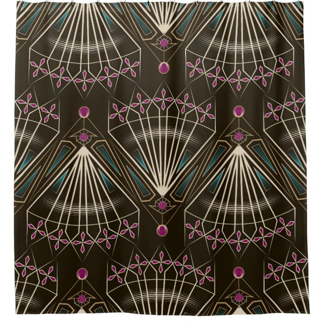 Antique art deco, geometric pattern shower curtain (Front)