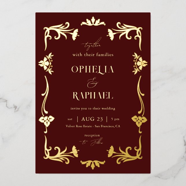 Antique Art Nouveau Floral Vintage Wedding Gold (Front)