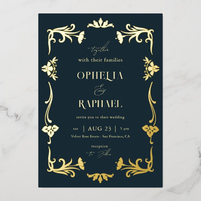 Antique Art Nouveau Floral Vintage Wedding Gold (Front)