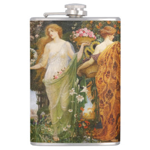 Antique Art Nouveau Four Seasons by Walter Crane Hip Flask