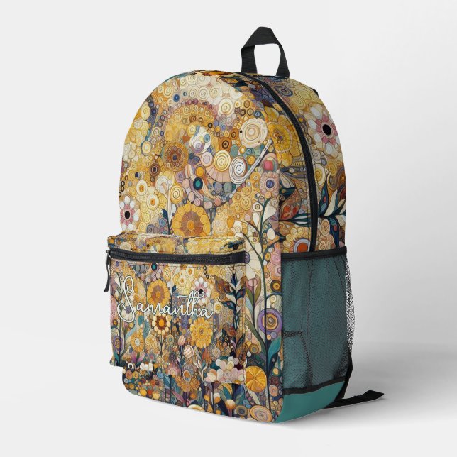 Antique Art Nouveau Style Fine Art Floral Painting Printed Backpack (Back Corner Right)