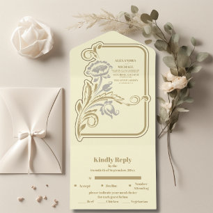 Antique Art Nouveau Wedding All In One Invitation