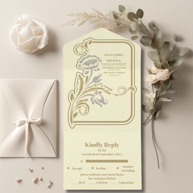 Antique  Art Nouveau Wedding All In One Invitation (Creator Uploaded)