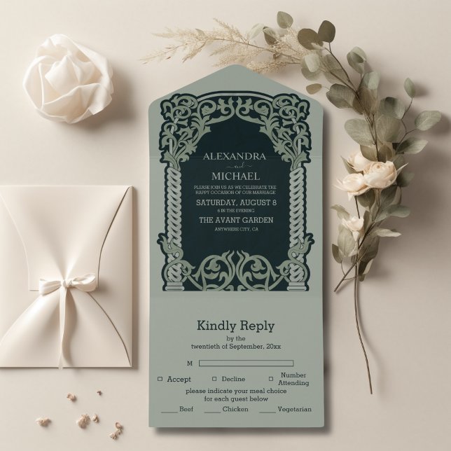 Antique  Art Nouveau Wedding All In One Invitation (Creator Uploaded)