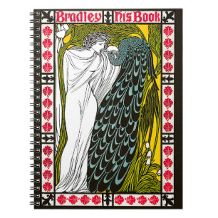 Antique Art Nouveau Woman and Peacock Poster Notebook