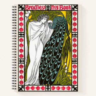 Antique Art Nouveau Woman and Peacock Poster Notebook