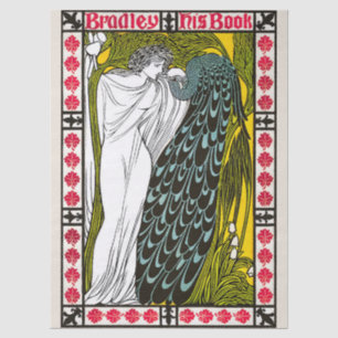 Antique Art Nouveau Woman and Peacock Poster Tissue Paper