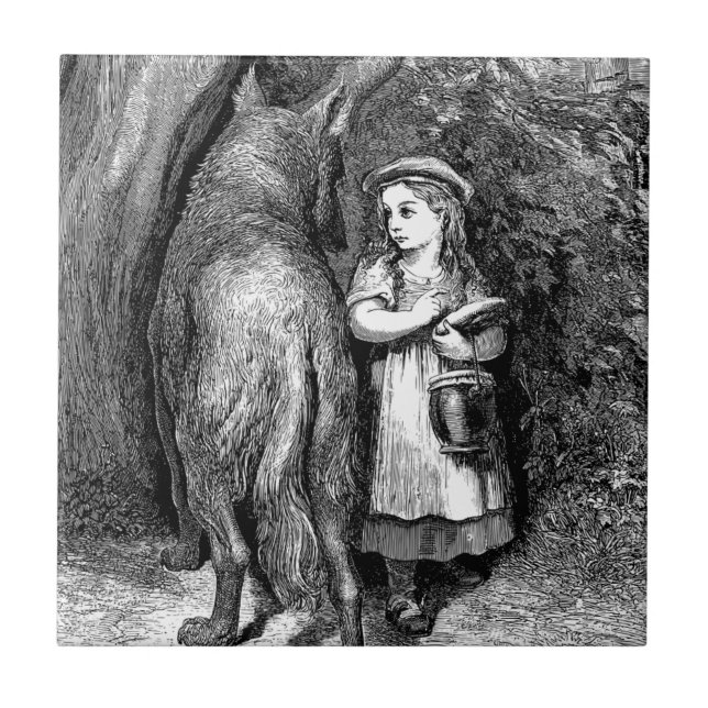 Antique art red riding hood and wolf fantasy tile (Front)